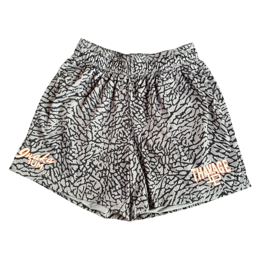 Inaka Power Y2K Mesh Shorts Mens L Grey Elephant Print Thavage Gym Bodybuilding